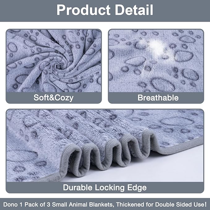 Dono 1 Pack 3 Dog Blankets, Soft Fluffy Fleece Pet Blanket Warm Sleep Mat Paw Print Design Puppy Kitten Throw Blankets Doggy Blanket for Dogs
