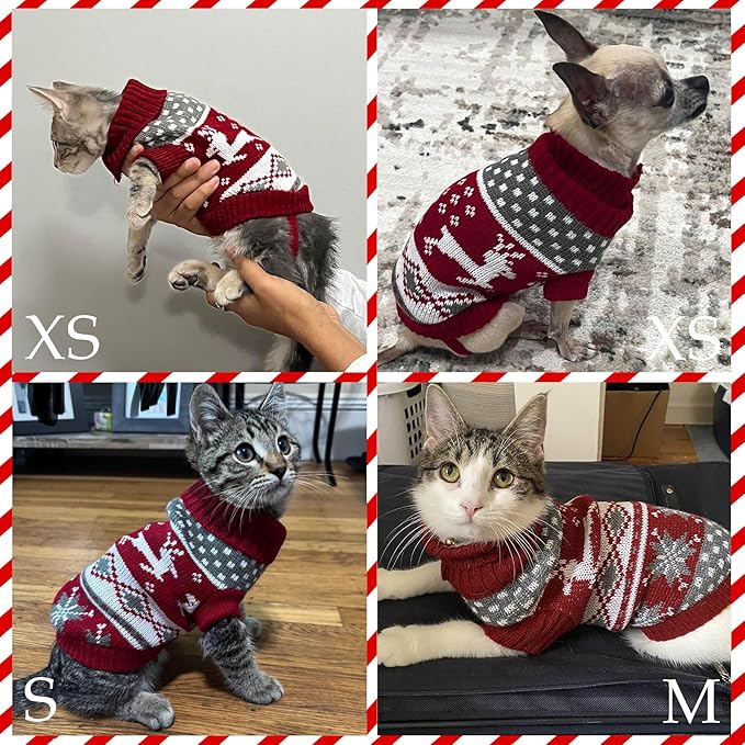 Cat Christmas Sweater Pet Winter Warm Coat Pajamas Reindeer Snowflake Knitwear Cat Sweater for Cats Kitty Puppy (Reindeer, XS)