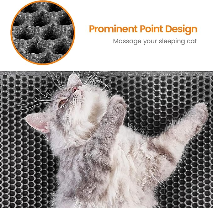 Cat Litter Mat-30"X24" Jumbo Litter Trapping Mat EVA Honeycomb,Urine & Waterproof Scatter Control Matt for Cat With Handle Design Easier To Clean, Less Waste, Soft On Paws, Gray