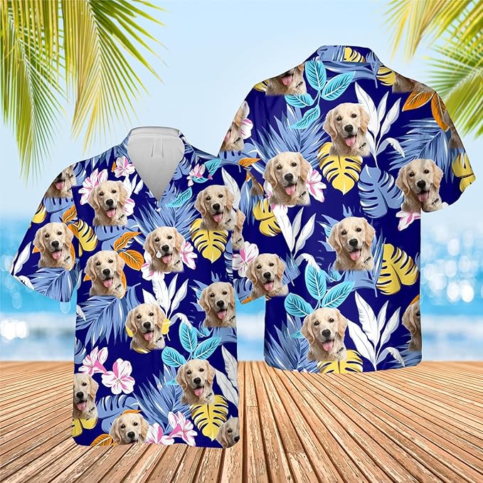 DILYPOD Custom Hawaiian Shirt with Face, Personalized Button Down Hawaiian Shirts for Men, Women, Photo Hawaiians Shirt