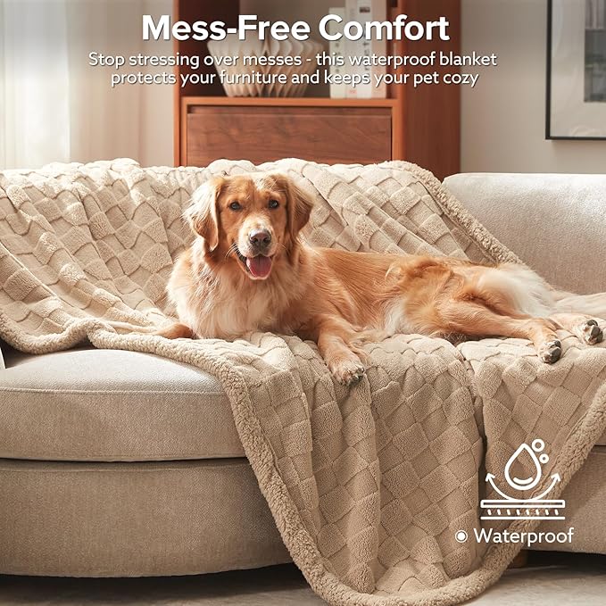 GASUR Waterproof Dog Blankets for Medium Small Dogs, Dog Blanket for Couch Bed, Fleece Pet Blanket for Furniture Sofa Protector, Soft Pet Throw Blankets for Crate Car Outdoor, Washable, 30"x40", Beige