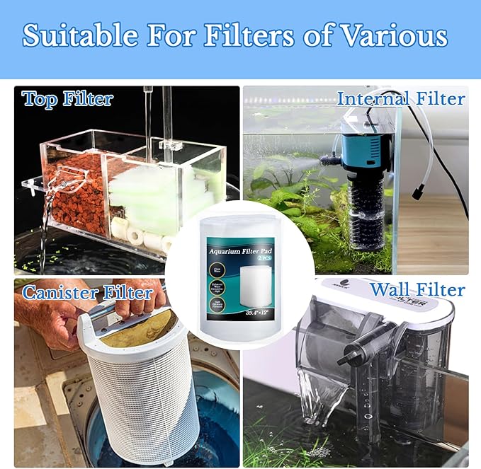MAQIHAN Aquarium Filter Pad - Aquarium Filter Media,39.4 x 11.8in Media Roll for Fish Tank, Ponds,Garden, Saltwater,Fershwater,Plant, Trutle (2)