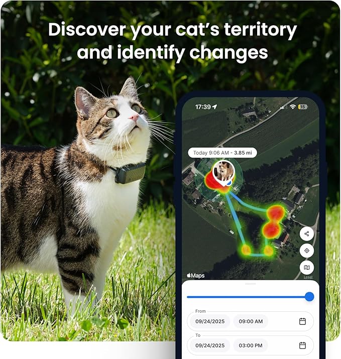 Tractive Smart Cat GPS Tracker with Free 6 Month Subscription | Real-Time Location & Wellness Monitoring for Cats 6.5 lbs+ | Territory & Location History | Up to 5-Day Battery (Mint)