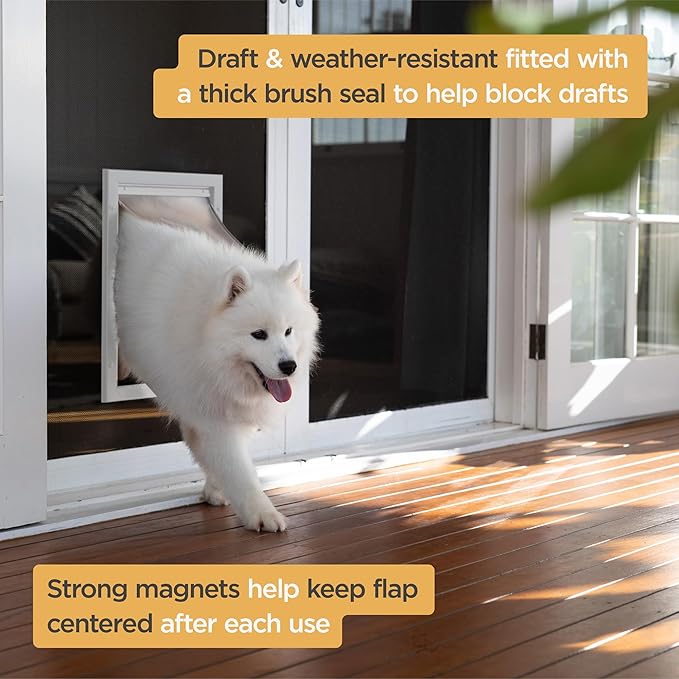 Hakuna Pets Deluxe Aluminum Pet, Cat and Dog Door with 2-Way Locking Panel for Screens, Doors and Walls up to 2.8" Thick, Small, White