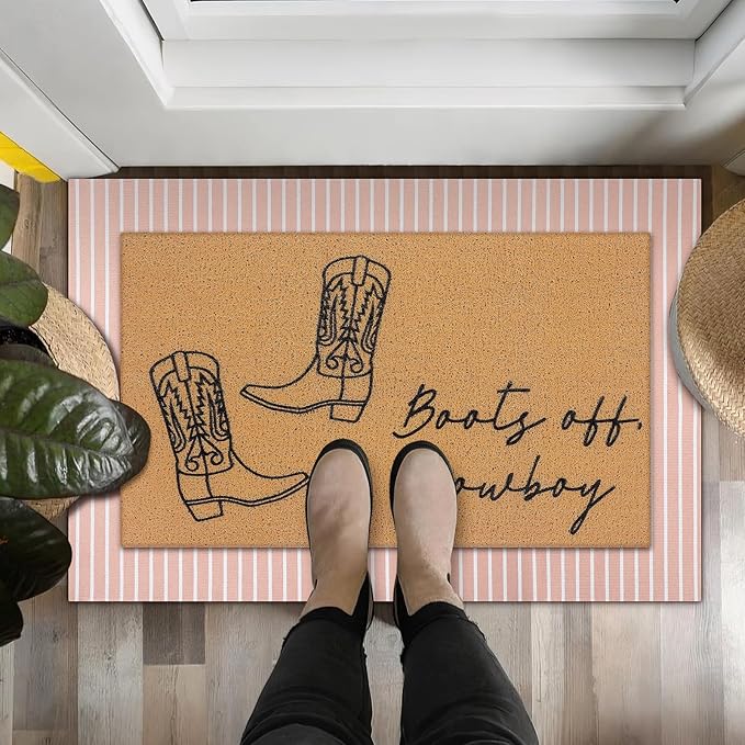 Tinideya 2 Pcs Door Mat Welcome Non Slip Coir Mats Floor Layering Doormats Seasonal for Front Porch Entryway Decor(Cowboy)