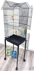 63" Roof Top Bird Flight Parrot Pet House Home Cage with Removable Rolling Stand for Cockatiel Sun Conure Parakeet Finch Budgie Lovebird Canary
