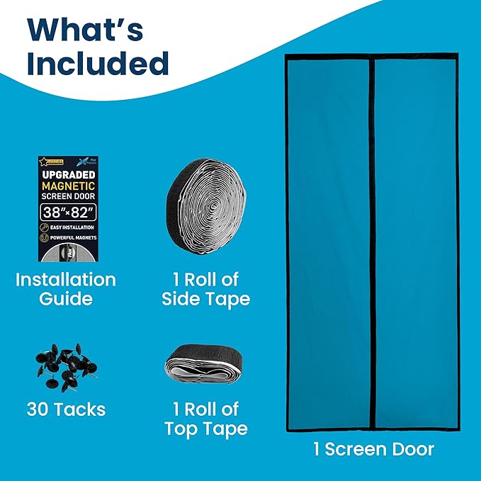 Flux Phenom Magnetic Screen Door (2 Pack) - Bugs Out, Breeze in - 9min Install Auto-Sealing Heavy Duty Double Stitched Mesh, Hands Free Sliding & Patio Doors Net, Pet & Kid Friendly, 38 x 82 Inch