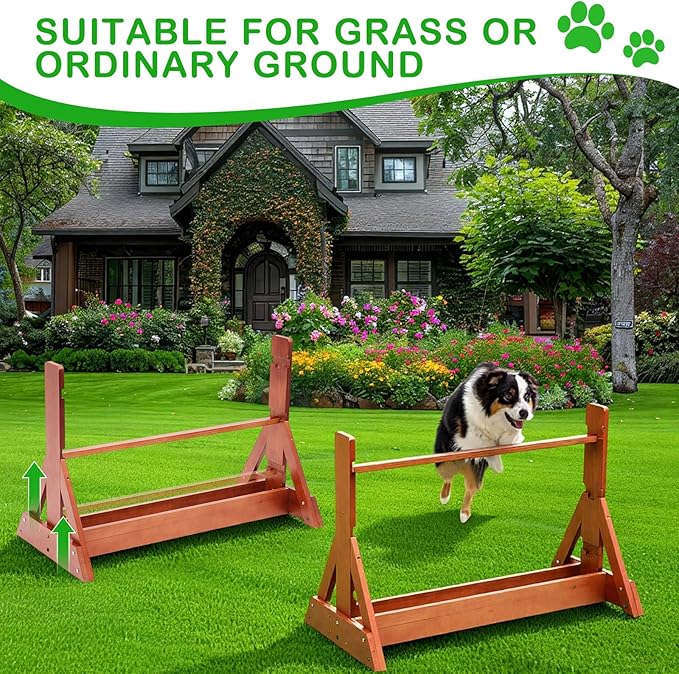 Leinuosen Wooden Dog Agility Jump for Professional Training, Stable Indoor & Backyard Obedience Training Jump with Adjustable Height, Solid Pine Dog Agility Equipment for Puppies and Adult Dogs