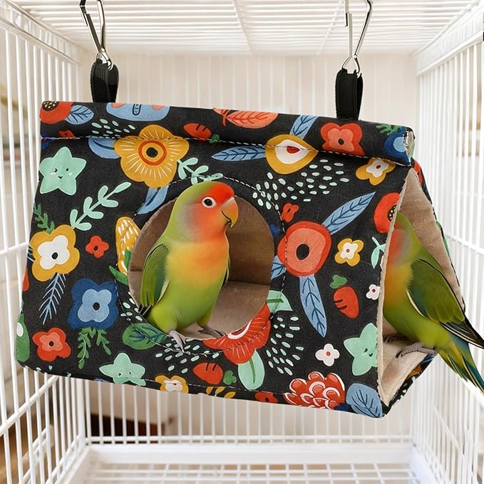 Rypet Winter Warm Bird Nest House - Hanging Hammock Velvet Shed Hut Cage Plush Fluffy Birds Hideaway Sleeping Bed Fuzzy for Parrot Parakeet Cockatiels Budgies Lovebird Medium (Navy Blue)
