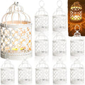 12 Pack Small Metal Tealight Hanging Birdcage Lantern Vintage Decorative Centerpieces Table Top Candle Holder Candle Lantern for Wedding Gifts Home Dinner Party Christmas (White)