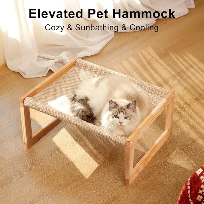 FUKUMARU Dog Bed, Large Breathable Elevated Cat Hammock, Wooden Cat Beds for Outdoor and Indoor, 21 Inch Raised Pet Beds Suitable for Cats, Puppy, Bunny and Small Animal