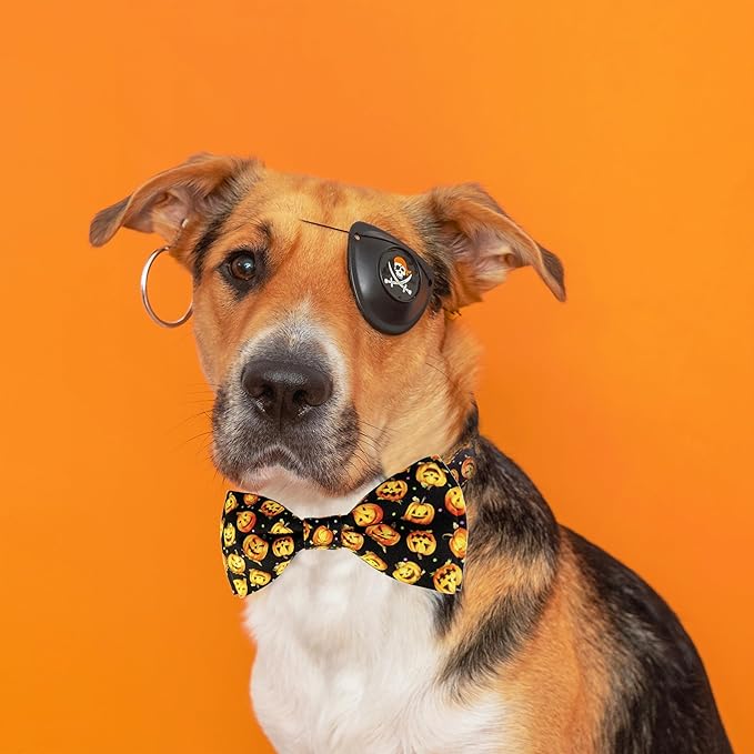 Halloween Dog Bow Tie Collar, Holiday Skull Pumpkin Collar for Large Medium Small Dog Pets Puppies