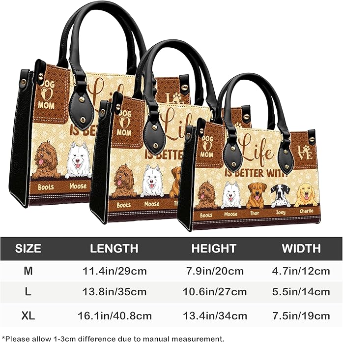 Personalized Pet Mom Leather Handbag – Custom Name Dog Cat Photo Purse, Pet Lover Gifts for Women, Christmas
