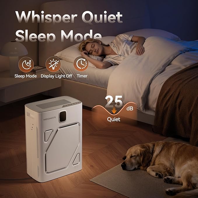Meowant Air Purifier for Home Large Room 2600ft², H13 HEPA Filter, Double Air Intake, PM2.5 Air Quality Display, Auto Mode, Washable Pre-Filter, 2X-Purification For Pet Hair Dander Odor Dust, White
