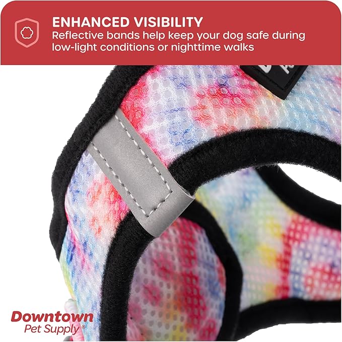 Downtown Pet Supply Step-in Dog Harness – No Pull, Adjustable Padded Mesh with Reflective Trim, Secure Buckle Strap – Comfortable & Breathable Small Dog Harness, Medium, Tye Die