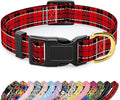 Reflective Dog Collar for Small Dogs, Cute Boho Adjustable Heavy-Duty Nylon Puppy Collar for Boy and Girl Female, Soft Pet Accessories with Quick Release Buckle, Black Red Tartan