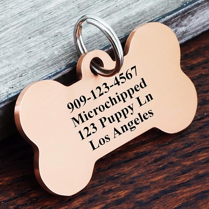 Ultra Joys Stainless Steel Personalized Dog Tags with Engraving Front and Back Customized Bone Tag with Floral Design, Rose Small