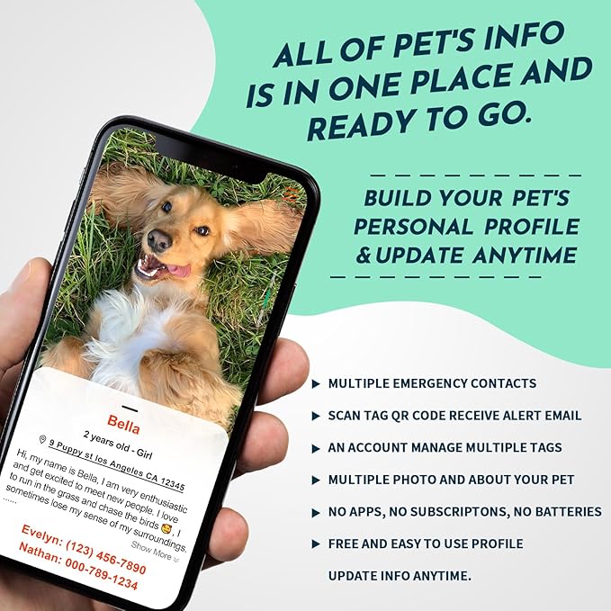 MYLUCKYTAG QR Code Pet ID | Personalized Dog & Cat Collar Tag | Online Profile with Instant Scanned Location Alert Email