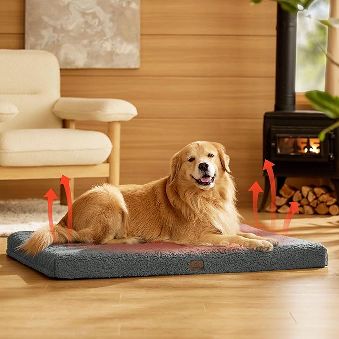 Bedsure Self Warming Dog Beds Large Sized Dog - Extra-Large Puppy Bed with Removable Washable Cover, Orthopedic Egg Crate Foam Pet Mat, Suitable for Pet Up to 100 lbs (Non Electric)
