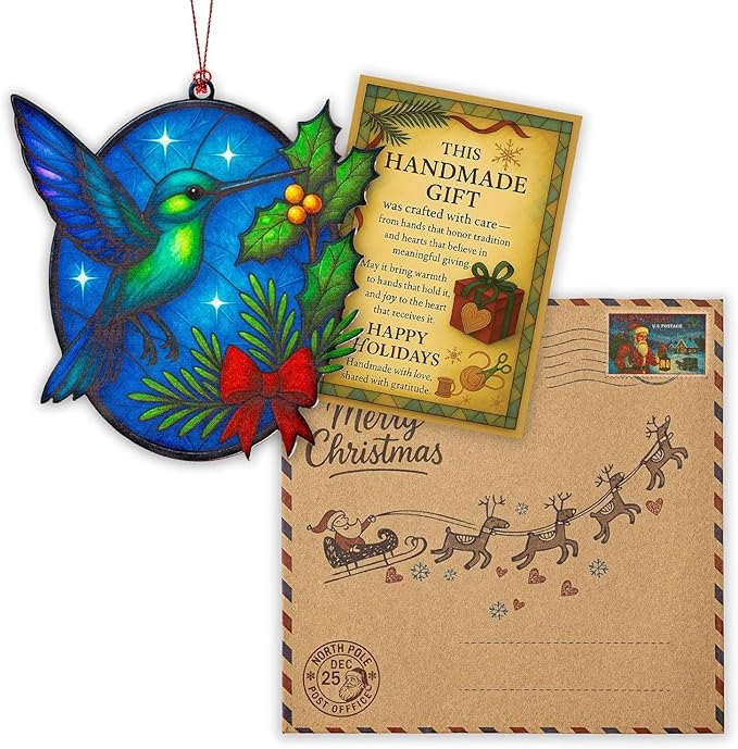 Christmas Ornaments 2025 – Hummingbird Suncatcher Window Hanging Decoration, Hummingbird Christmas Ornament for Holiday Tree, Unique Handmade Gift Idea, Beautiful Glass Style Ornament for Bird Lovers