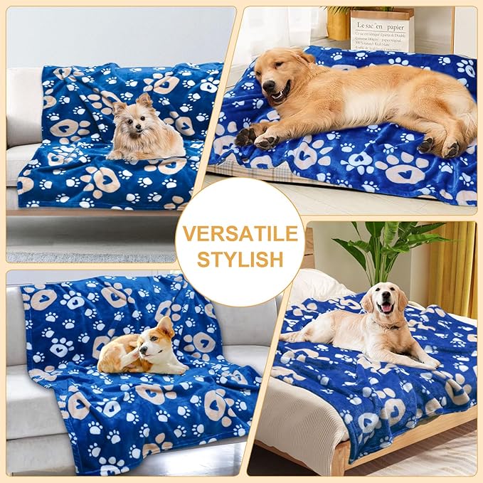 Dog Blanket, Soft Fleece Dog Blankets for Small Medium Dogs, Fluffy Flannel Pet Cat Puppy Blanket Mat Cover for Bed Couch, Cute Paw Print Throw Blanket for Dogs, Blue, 40"X30"