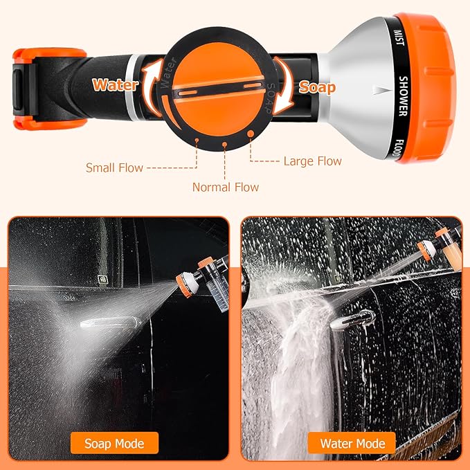 Dog Wash Hose Attachment, Garden Hose Nozzle Sprayer with Soap Dispenser, 8 Patterns High Pressure Water Hose Spray Nozzles for Watering Plants, Car Washes, Pet Showers