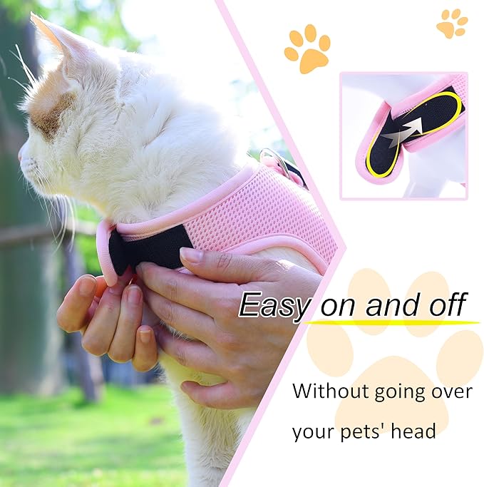 Cat Harness and Leash for Walking Escape Proof Breathable Mesh Fabric, Solid Pink, Extra Large, Adjustable Cat Walking Jackets with Handle, Padded Stylish Cat Vest