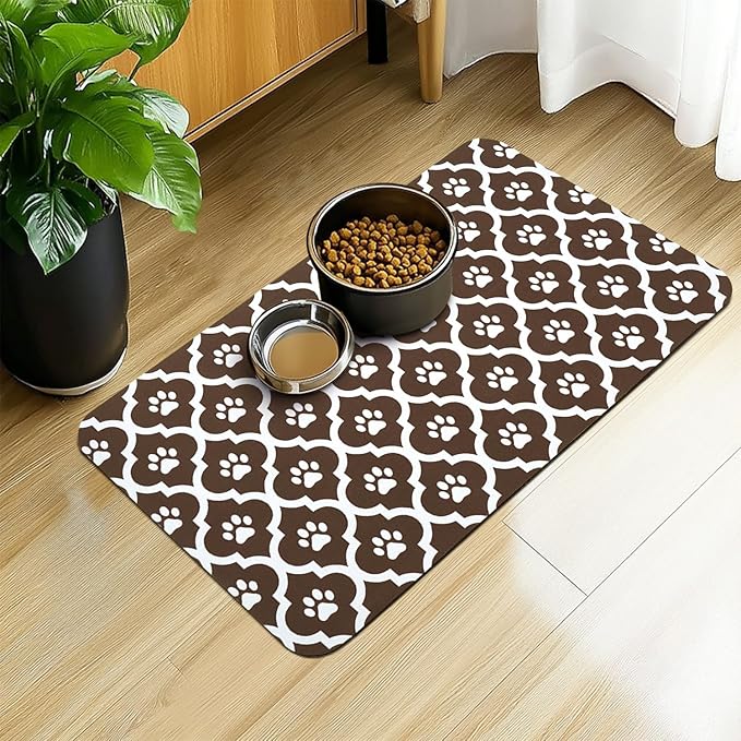 Dog Food Mat 12X20 Inch Pet Feeding Absorbent Mats for Floor Cat Water Bowl Placemats Non-Slip Washable Dog Mat for Food and Water