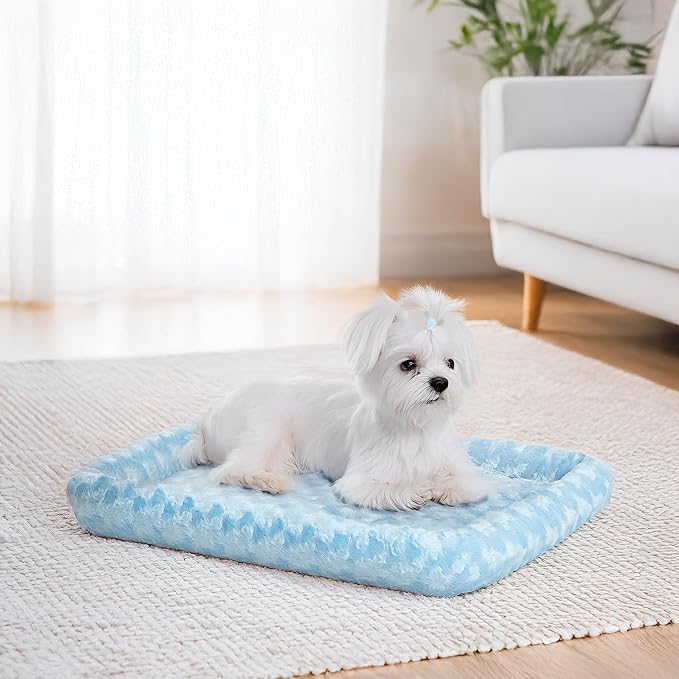 MidWest Homes for Pets QuietTime Fashion XS Dog Bed – Blue Faux Fur Bolster, Ultra-Soft and Machine Washable, Fits 22-Inch Crates and Carriers, for Small Dogs and Cats