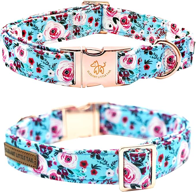 Elegant little tail Dog Collar, Rose Print Pet Collar Summer Dog Collar Durable Metal Buckle Dog Collars Cotton Pet Adjustable Dog Collars for X-Large Dogs