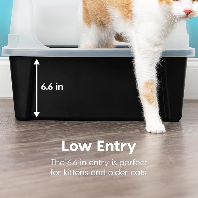 IRIS USA XX-Large Cat Litter Box, Open Top Extra Large Litter Box for Big Cats and Multi-Cat Households, High Sided Scatter Shield, Easy to Clean, 30"L x 20"W x 14"H, Black