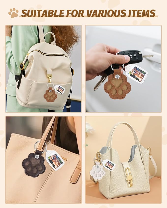 Seyaa Pet Memorial Gifts for Dog Owner Lovers, Dog Hair Storage Keychain with Photo Holder, Leather Paw Keychain Accessories