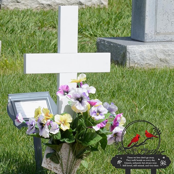 Cardinal Grave Decorations for Cemetery, Metal Memorial Stakes Grave Decorations for Loss of Mother Father Cardinal Decor Plaques Markers for Cemetery Humans Outdoor Yard Garden
