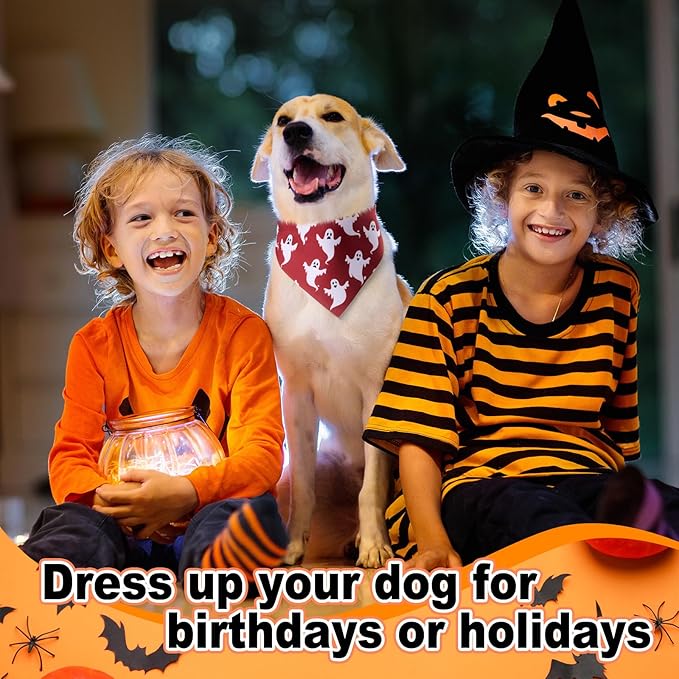 Sanwuta 120 Pcs Halloween Dog Bandanas Bulk Skeletons Pumpkin Bat Skull Ghost Spider Pet Costumes Scarf Washable Pet Scarves Adjustable Bibs for Small and Medium Pets, 30 Styles(Halloween)