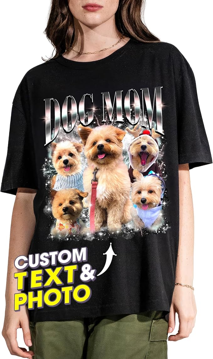 JIX & JOKY Custom Your Own Bootleg Rap Shirts with Dog Faces Custom Pet Shirt for Men Graphic Tshirt Gift Idea for Pet Lovers