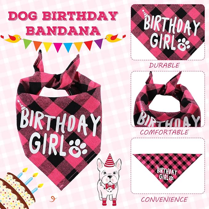 Weewooday Dog Birthday Party Supplies Birthday Boy Girl Cake Bandana Triangle Scarf Party Hat Dog Bow Tie Collar with Numbers for Large Medium Small Dog Puppy 1st Birthday(Sweet Style,Medium)