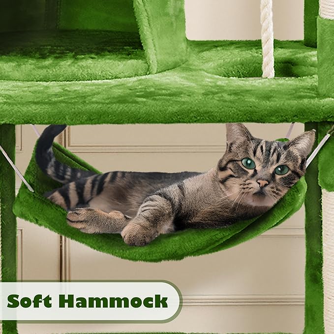 Yaheetech 62.5inches Cat Tree Cat Tower Kitten Condo with Platform & Hammock, Scratching Posts for Kittens Pet Play House with Plush Perch for Indoor Activity Relaxing, Green