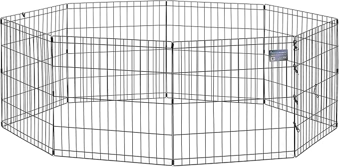 MidWest Homes for Pets Folding Metal Puppy / Dog Exercise Pen, Indoor/Outdoor Playpen with No Door, Provides 16 Sq Feet of Play Space, 24-Inches Tall, Black E-Coated
