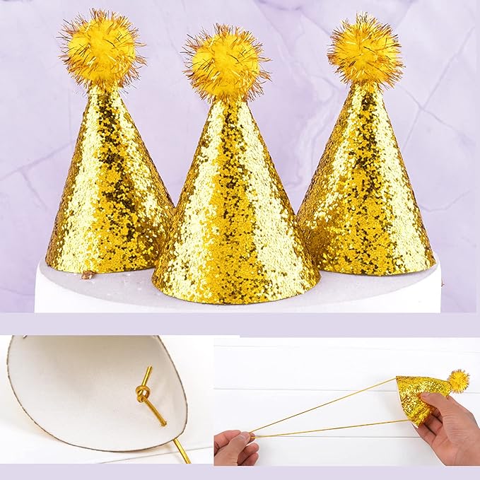 Dog Birthday Hat and Bandana for Boy/Girl Pet Party Supplies - Scarf for Small, Medium, Large Dogs (Gold)