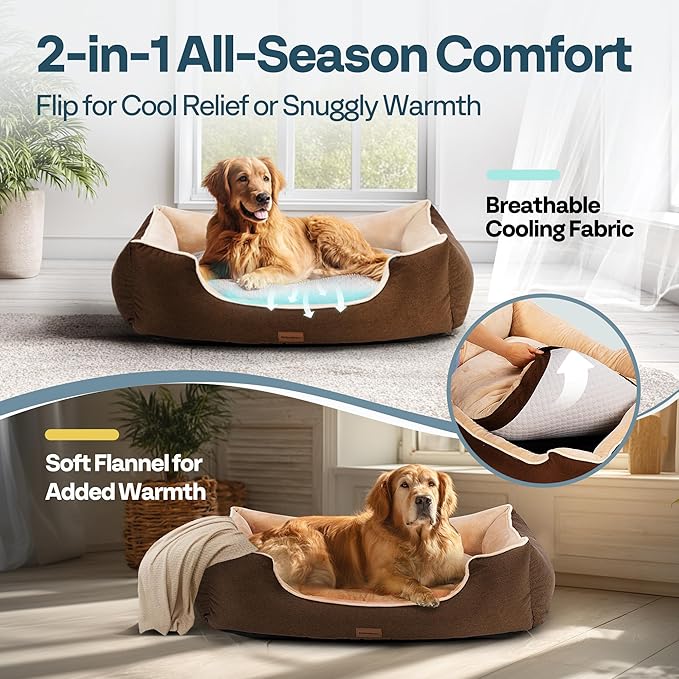 Orthopedic Dog Bed for Extra Large Dogs with Removable Washable Cover - XL Dog Couch Sofa with Waterproof Lining & Non-Slip Base, Double-Sided Comfort Pet Bed 44", Brown