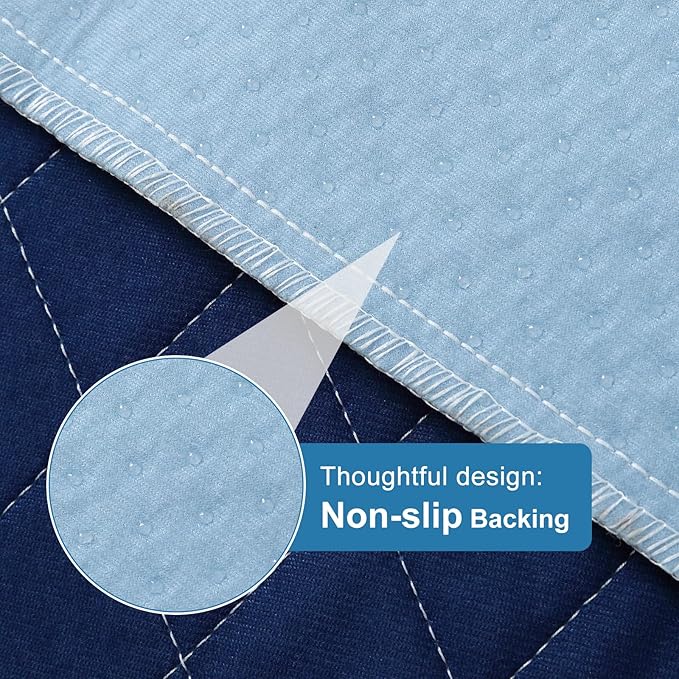 OUTCREATOR® Washable Bed Pads 34" x 56" (Pack of 2), Incontinence Mattress Protector, Anti-Slip Waterproof Underpads for Adults Kids Elderly Pets, Absorbency & Reusable Bedwetting Pads (Dark Blue)