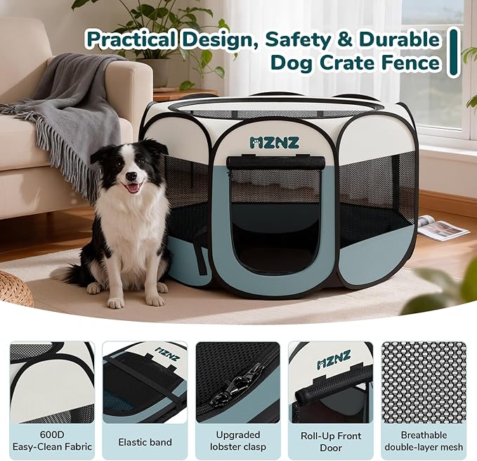 Dog Playpen, Portable Puppy Pet Crate Indoors for Small/Medium/Large Dogs Cats Rabbits, Foldable Dog Cage Enclosure for Outdoor, Pop Up Dogs Tent Kennel with Carrying Case, Grey