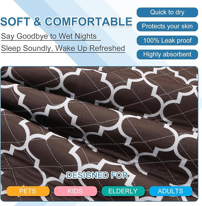 OUTCREATOR® Washable Bed Pads 34" x 36" (Pack of 4), Incontinence Mattress Protector, Anti-Slip Waterproof Underpads for Adults Kids Elderly Pets, Absorbency & Reusable Bedwetting Pads (Dark Brown)