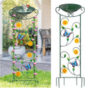 HONGLAND Metal Bird Bath with Trellis, 35" Outdoor Garden Birdbath with Detachable Bowl & Climbing Plant Support, Decorative Bird Feeder Station with Butterflies for Yard, Patio, Fence