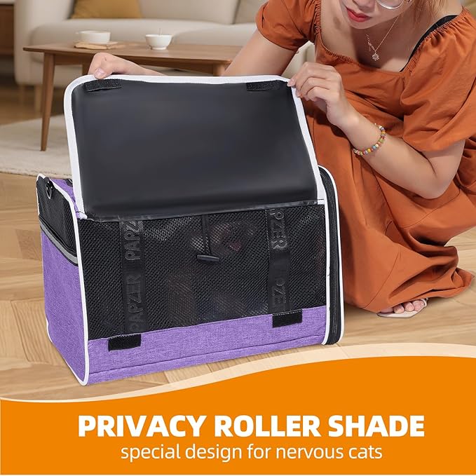 Top Open Medium Pet Carrier Roll Up Flap for Anxious Cat, Soft-Sided Small Pet Travel Crate Vet Friendly, Little Animal Yorkie Kennel Bag Suitcase Luggage Sleeve, 18x11x11 Inch Purple