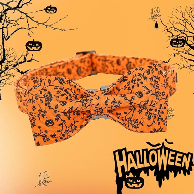 Halloween Dog Collar, Pet Collar Dog Bow Pumpkin Dogs Collar Girl Boy Holiday Pet Dogs Collar Gift Bow Dog Collar Cute Soft Puppy Collar for X-Small Puppy