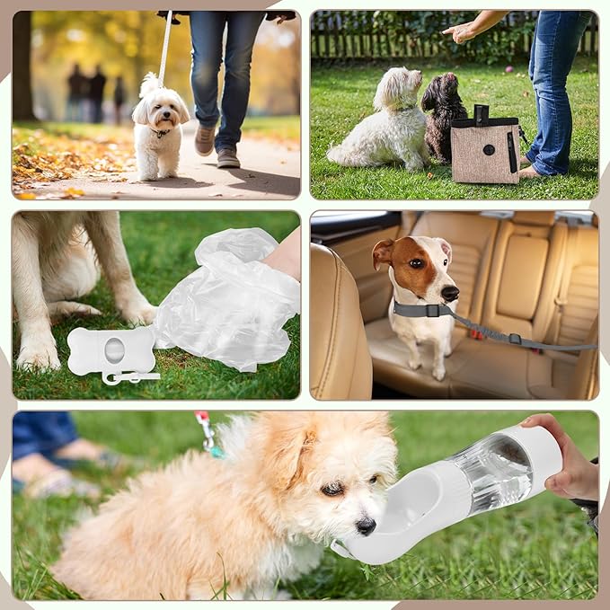 Abbylike 50 Pcs Puppy Supplies Starter Kit for Small Dogs Puppy Essentials Includes Leash, Bowls, Teeth Brushes, Water Bottle, and More Accessories for Dogs Christmas Welcome Gift (White)