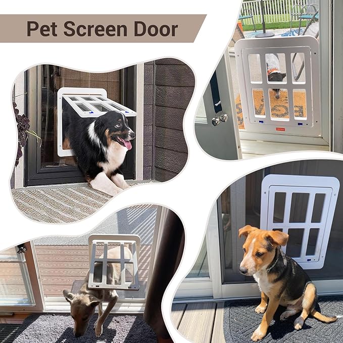 PETLESO Large Dog Door for Screen Door - 11.2" x 14.4" Magnetic Flap Pet Door with Lockable Insert for Medium to Large Dogs, Ideal for Sliding Doors, White