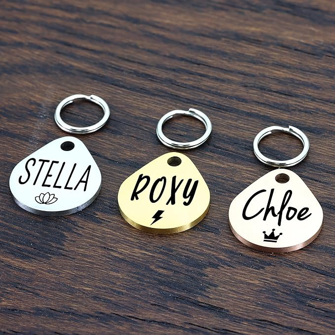 Ultra Joys Cat ID Tag Personalized Pet Tags, Durable Stainless Steel Small Pet Mini Dog Cat Tag Lightweight -Teardrop Tag in Silver