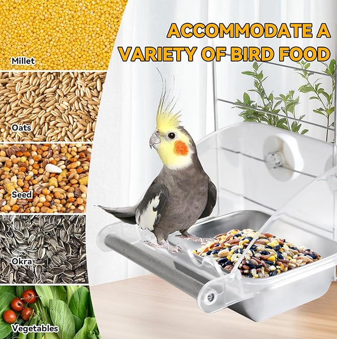 Bird Feeder for Cage,Parakeet Cage Feeder No Mess Bird Dish with Anti-Slip Stand Stainless Steel Parrot Bowl for Small Budgies Finches Canaries Cockatiels Lovebirds